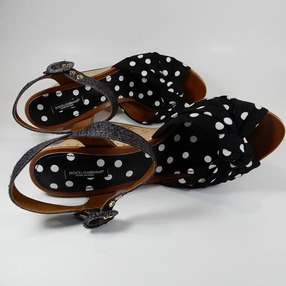 DOLCE & GABBANA Polka Dot Knot Cork Wedge Platform SANDALS Size 41 10.5 11 NEW - Picture 13 of 14